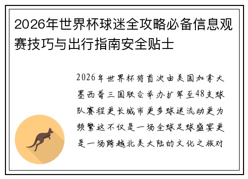 2026年世界杯球迷全攻略必备信息观赛技巧与出行指南安全贴士 2026年世界杯球迷全攻略必备信息观赛技巧与出行指南安全贴士